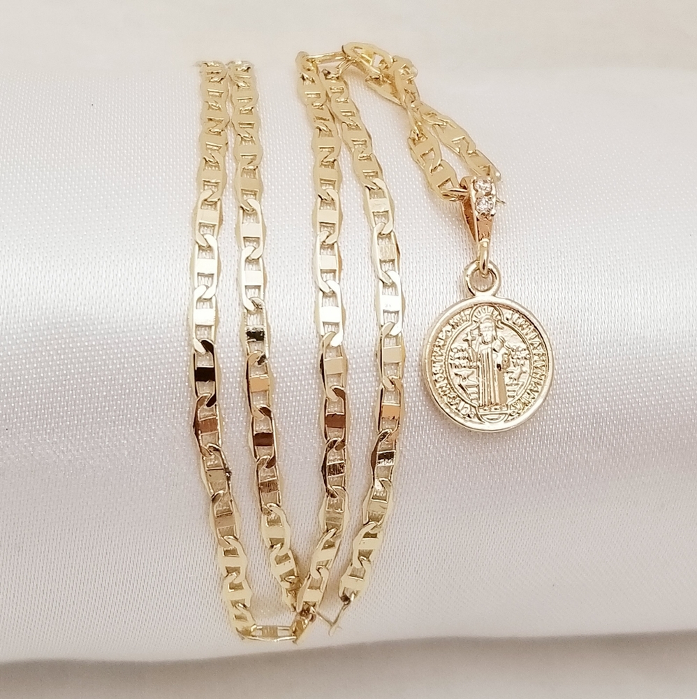 Saint Benedict Women's Necklace. 14K Gold Plated.  New